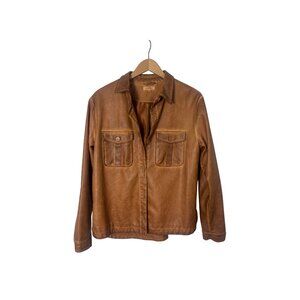 Max Studio Faux Leather Shirt Jacket Brown Size L